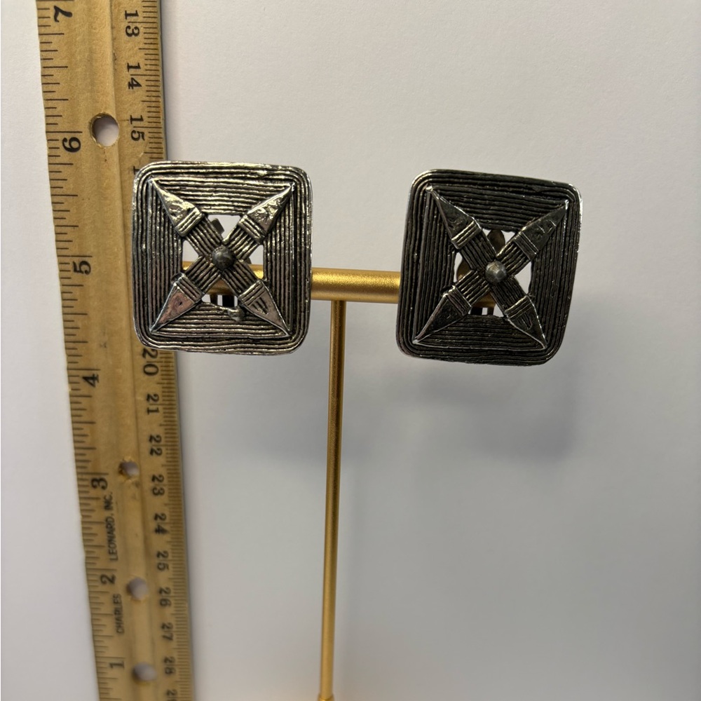 Silver Square Geometric Clip on Earrings